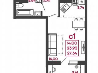 Студия, 27.3 м², 4/17 этаж