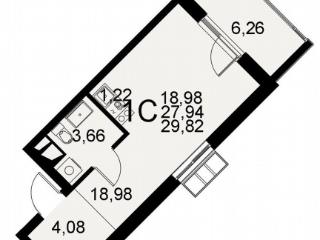 Студия, 29.8 м², 9/11 этаж